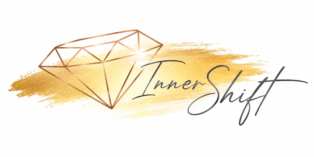 InnerShift - Logo mit Diamant und Goldpinselstrich